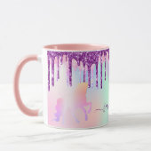 Unicorn-Glitzer Regenbogen-Rosa Monogramm holograf Tasse (Links)