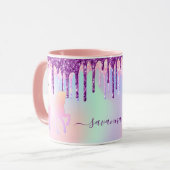 Unicorn-Glitzer Regenbogen-Rosa Monogramm holograf Tasse (Vorderseite Links)
