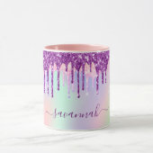 Unicorn-Glitzer Regenbogen-Rosa Monogramm holograf Tasse (Zentrum)