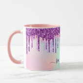 Unicorn-Glitzer Regenbogen-Rosa Monogramm holograf Tasse (Links)