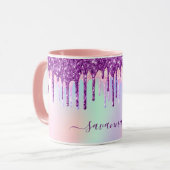 Unicorn-Glitzer Regenbogen-Rosa Monogramm holograf Tasse (Vorderseite Links)