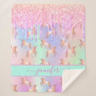 Unicorn Glitzer Regenbogen Rosa Namensskript Sherpadecke