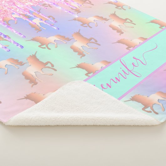 Unicorn Glitzer Regenbogen Rosa Namensskript Sherpadecke (3/4)