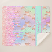 Unicorn Glitzer Regenbogen Rosa Namensskript Sherpadecke (Vorderseite (Horizontal))
