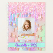 Unicorn Glitzer Rosa lila Name Foto 2023 Planer (Vorderseite)