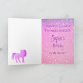 Unicorn Glitzer Rosa Lila Niedliche Mädchenzeit Ge Karte (Innenseite)