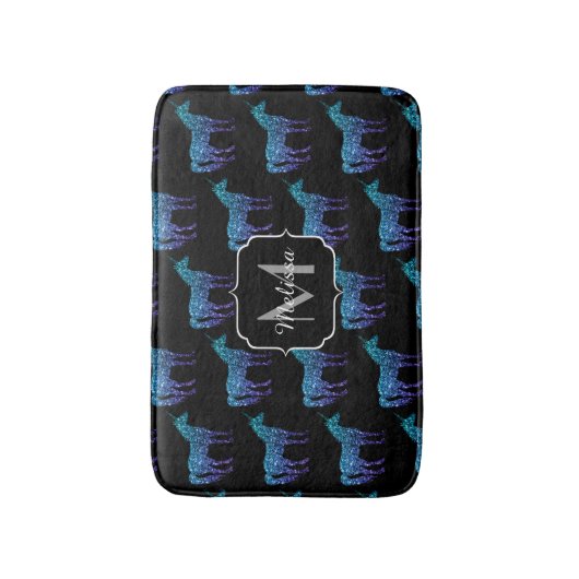 Unicorn Glitzern Aqua-blaues Omermuster Monogram Badematte (Vorderseite Vertikal)
