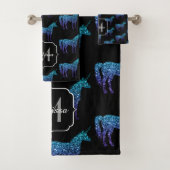 Unicorn Glitzern Aqua-blaues Omermuster Monogram Badhandtuch Set (Insitu)