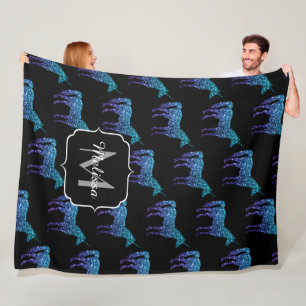 Unicorn Glitzern Aqua-blaues Omermuster Monogram Fleecedecke