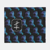 Unicorn Glitzern Aqua-blaues Omermuster Monogram Fleecedecke (Vorderseite (Horizontal))
