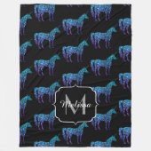 Unicorn Glitzern Aqua-blaues Omermuster Monogram Fleecedecke (Vorderseite)