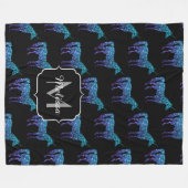 Unicorn Glitzern Aqua-blaues Omermuster Monogram Fleecedecke (Vorderseite (Horizontal))