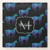 Unicorn Glitzern Aqua-blaues Omermuster Monogram Glasuntersetzer (Vorderseite)