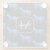Unicorn Glitzern Aqua-blaues Omermuster Monogram Glasuntersetzer (Rückseite)