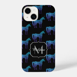 Unicorn Glitzern Aqua-blaues Omermuster Monogram iPhone 14 Hülle