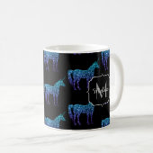 Unicorn Glitzern Aqua-blaues Omermuster Monogram Kaffeetasse (VorderseiteRechts)