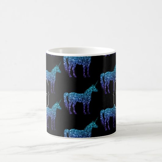 Unicorn Glitzern Aqua-blaues Omermuster Monogram Kaffeetasse (Mittel)