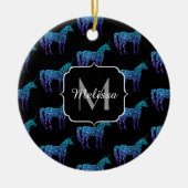 Unicorn Glitzern Aqua-blaues Omermuster Monogram Keramik Ornament (Vorne)