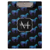 Unicorn Glitzern Aqua-blaues Omermuster Monogram Klemmbrett (Vorderseite)