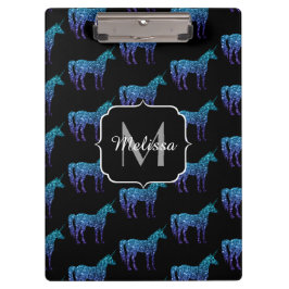Unicorn Glitzern Aqua-blaues Omermuster Monogram Klemmbrett