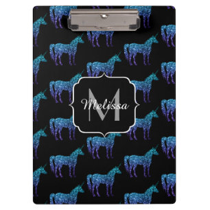 Unicorn Glitzern Aqua-blaues Omermuster Monogram Klemmbrett