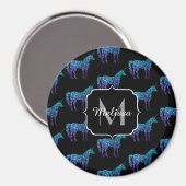 Unicorn Glitzern Aqua-blaues Omermuster Monogram Magnet (Vorderseite/Rückseite)