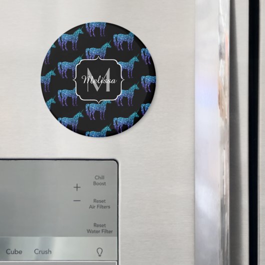 Unicorn Glitzern Aqua-blaues Omermuster Monogram Magnet (In Situ (Kühlschrank))
