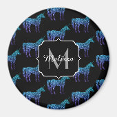 Unicorn Glitzern Aqua-blaues Omermuster Monogram Magnet (Vorne)