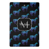 Unicorn Glitzern Aqua-blaues Omermuster Monogram Mini Klemmbrett (Rückseite)