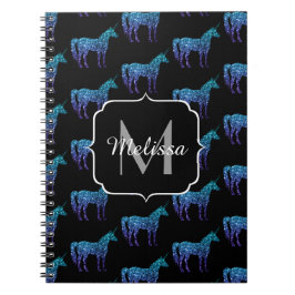 Unicorn Glitzern Aqua-blaues Omermuster Monogram Notizblock