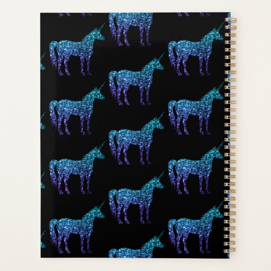 Unicorn Glitzern Aqua-blaues Omermuster Monogram Planer (Rückseite)