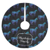 Unicorn Glitzern Aqua-blaues Omermuster Monogram Polyester Weihnachtsbaumdecke (Vorderseite)