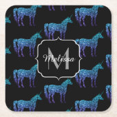 Unicorn Glitzern Aqua-blaues Omermuster Monogram Rechteckiger Pappuntersetzer (Vorderseite)