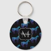 Unicorn Glitzern Aqua-blaues Omermuster Monogram Schlüsselanhänger (Vorderseite)