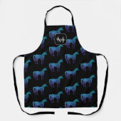 Unicorn Glitzern Aqua-blaues Omermuster Monogram Schürze (Vorderseite)