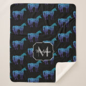 Unicorn Glitzern Aqua-blaues Omermuster Monogram Sherpadecke (Vorderseite)