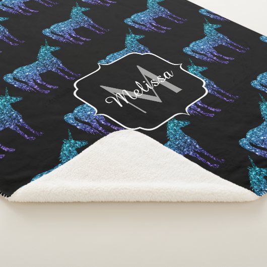 Unicorn Glitzern Aqua-blaues Omermuster Monogram Sherpadecke (3/4)