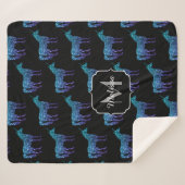 Unicorn Glitzern Aqua-blaues Omermuster Monogram Sherpadecke (Vorderseite (Horizontal))