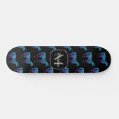 Unicorn Glitzern Aqua-blaues Omermuster Monogram Skateboard (Horizontal)