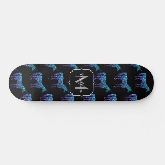 Unicorn Glitzern Aqua-blaues Omermuster Monogram Skateboard (Horizontal)