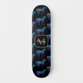 Unicorn Glitzern Aqua-blaues Omermuster Monogram Skateboard (Vorderseite)