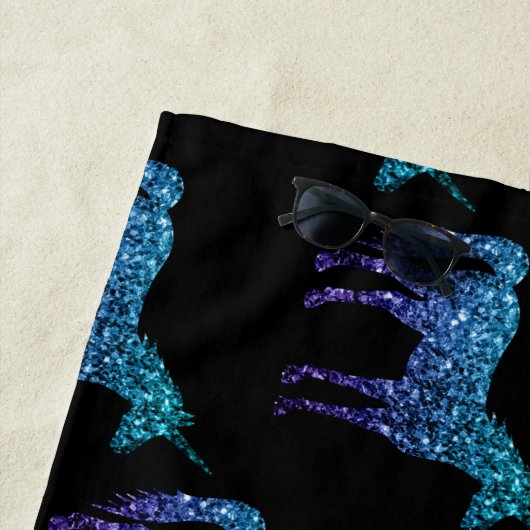 Unicorn Glitzern Aqua-blaues Omermuster Monogram Strandtuch (Beispiel)