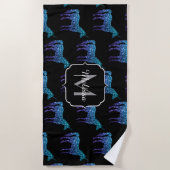 Unicorn Glitzern Aqua-blaues Omermuster Monogram Strandtuch (Vorderseite)