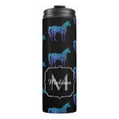 Unicorn Glitzern Aqua-blaues Omermuster Monogram Thermosbecher (Vorderseite)