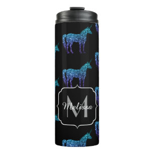 Unicorn Glitzern Aqua-blaues Omermuster Monogram Thermosbecher