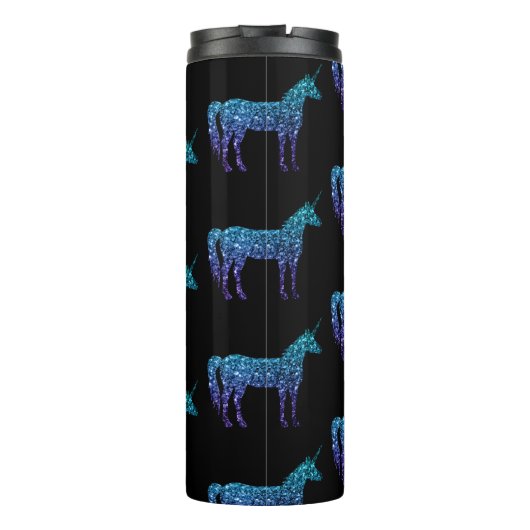Unicorn Glitzern Aqua-blaues Omermuster Monogram Thermosbecher (Rückseite)