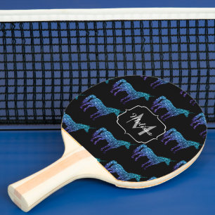 Unicorn Glitzern Aqua-blaues Omermuster Monogram Tischtennis Schläger