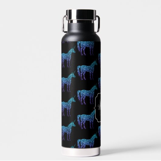 Unicorn Glitzern Aqua-blaues Omermuster Monogram Trinkflasche (Vorne)