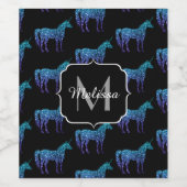 Unicorn Glitzern Aqua-blaues Omermuster Monogram Weinetikett (Einzelnes Label)