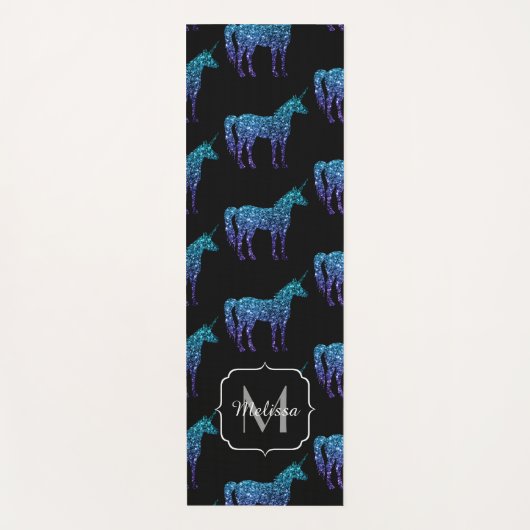 Unicorn Glitzern Aqua-blaues Omermuster Monogram Yogamatte (Vorderseite)